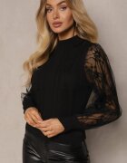 elsa.m by may Golf Negru cu Inserții din Plasă pe Mâneci Yelira