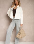 elsa.m by may Jachetă albă din bumbac croială tip cămașă cu buzunare și relief Leliora