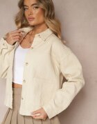 elsa.m by may Jachetă bej din bumbac stil cămașă cu buzunare și ștanțare Leliora