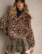 elsa.m by may Jachetă Bomber Maro din blană artificială cu guler înalt cu imprimeu leopard Vialista