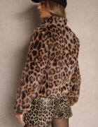 elsa.m by may Jachetă Bomber Maro din blană artificială cu guler înalt cu imprimeu leopard Vialista