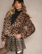 elsa.m by may Jachetă Bomber Maro din blană artificială cu guler înalt cu imprimeu leopard Vialista
