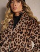 elsa.m by may Jachetă Bomber Maro din blană artificială cu guler înalt cu imprimeu leopard Vialista
