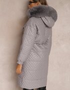 elsa.m by may Jachetă Gri Matlasată cu Glugă cu Blană Vilei