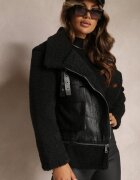 elsa.m by may Jachetă Neagră Biker din Imitație de Piele și Blană Artificială Malfe