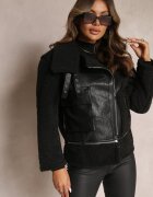 elsa.m by may Jachetă Neagră Biker din Imitație de Piele și Blană Artificială Malfe