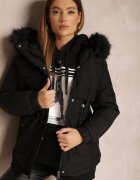 elsa.m by may Jachetă Neagră Croi boxy cu Blană Phylereia