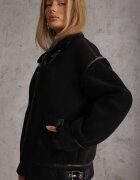 elsa.m by may Jachetă Pilot Neagră cu Blană Artificială de Miel Phaerehe