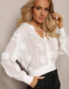 elsa.m by may Kardigan Alb cu broderie ajurată florală Barimona