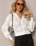 elsa.m by may Kardigan Alb cu broderie ajurată florală Barimona