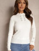 elsa.m by may Maletă Albă cu dungi cu zirconii la mâneci și decolteu Felindra