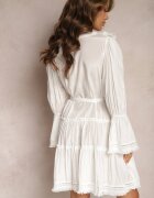 elsa.m by may Mini Rochie Albă cu Croi Cloș cu Volane și Cordon din Material în Talie Fiorfa