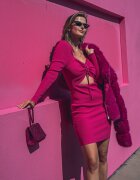 elsa.m by may Mini Rochie Fucsia Nervurată mulată cu legătură și decupaj Xerdessa