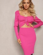 elsa.m by may Mini Rochie Fucsia Nervurată mulată cu legătură și decupaj Xerdessa