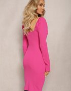 elsa.m by may Mini Rochie Fucsia Nervurată mulată cu legătură și decupaj Xerdessa