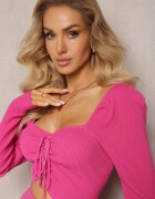 elsa.m by may Mini Rochie Fucsia Nervurată mulată cu legătură și decupaj Xerdessa
