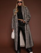 elsa.m by may Palton cu blană Bej-Negru cu croială lungă decorat cu guler Canes