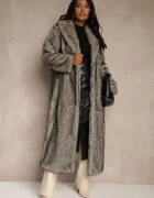 elsa.m by may Palton cu blană Bej-Negru cu croială lungă decorat cu guler Canes
