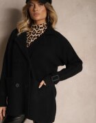 elsa.m by may Palton Dublu Negru din Bumbac cu nasturi și manșete la mâneci Ililina