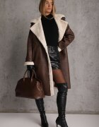 elsa.m by may Palton Maro Dublu-rând Oversize din Piele Ecologică și Blană Vess