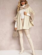elsa.m by may Palton Poncho Bej din Viscoză cu Curea și Blană Roymessa