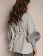 elsa.m by may Palton Poncho Gri din Viscoză cu Cordon și Blăniță Roymessa
