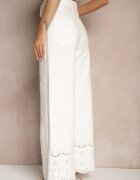 elsa.m by may Pantaloni Albi Largi din Bumbac High Waist cu Curea Decorativă Nerraza