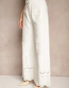 elsa.m by may Pantaloni Albi Largi din Bumbac High Waist cu Curea Decorativă Nerraza
