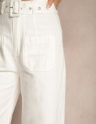 elsa.m by may Pantaloni Albi Largi din Bumbac High Waist cu Curea Decorativă Nerraza