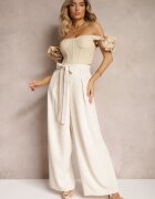 elsa.m by may Pantaloni Bej Eleganți Stil costum Talie înaltă Decorați cu centură în talie Wenelsea