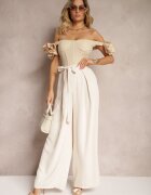 elsa.m by may Pantaloni Bej Eleganți Stil costum Talie înaltă Decorați cu centură în talie Wenelsea