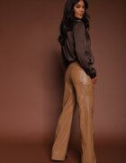 elsa.m by may Pantaloni Bej închis din Imitație de Piele Larghi Narash