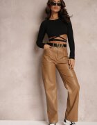 elsa.m by may Pantaloni Bej închis din Imitație de Piele Larghi Narash