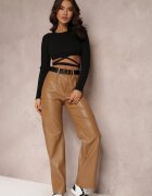 elsa.m by may Pantaloni Bej închis din Imitație de Piele Larghi Narash