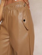 elsa.m by may Pantaloni bej largi cu elastic în talie din imitație de piele Aeralin