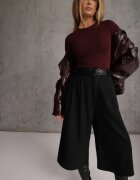 elsa.m by may Pantaloni culottes casual din vâscoză și bumbac cu curea cu cataramă Jumorla Negri