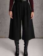 elsa.m by may Pantaloni culottes casual din vâscoză și bumbac cu curea cu cataramă Jumorla Negri