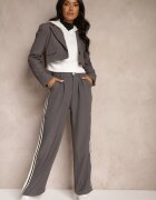 elsa.m by may Pantaloni de Costum Gri cu Croială Largă Talie Înaltă decorate cu Lampasuri Meloriah