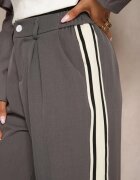 elsa.m by may Pantaloni de Costum Gri cu Croială Largă Talie Înaltă decorate cu Lampasuri Meloriah