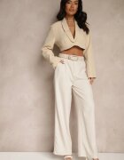 elsa.m by may Pantaloni de costum Largi Bej deschis cu talie înaltă și curea cu cataramă Fevelira