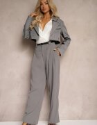 elsa.m by may Pantaloni de costum largi gri cu elastic în talie și curea decorativă Verillias
