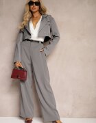 elsa.m by may Pantaloni de costum largi gri cu elastic în talie și curea decorativă Verillias