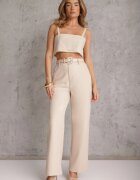 elsa.m by may Pantaloni eleganți cu croială largă și curea decorativă Airia Bej