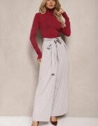 elsa.m by may Pantaloni eleganți gri în stil costum cu talie înaltă decorați cu curea în talie Wenelsea