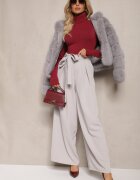 elsa.m by may Pantaloni eleganți gri în stil costum cu talie înaltă decorați cu curea în talie Wenelsea