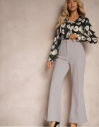 elsa.m by may Pantaloni Gri Casual Evazați Talie Înaltă Uinna