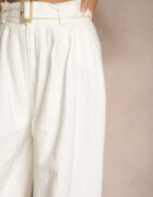 elsa.m by may Pantaloni Largi Albi din Bumbac cu Broderie Decorativă și curea Lavsemi