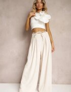 elsa.m by may Pantaloni Largi Bej Deschis High Waist Cu Fermoar Cu Legătură în Talie Vikonnia