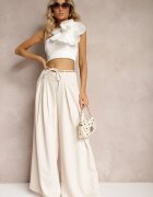 elsa.m by may Pantaloni Largi Bej Deschis High Waist Cu Fermoar Cu Legătură în Talie Vikonnia