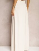 elsa.m by may Pantaloni Largi Bej Deschis High Waist Cu Fermoar Cu Legătură în Talie Vikonnia